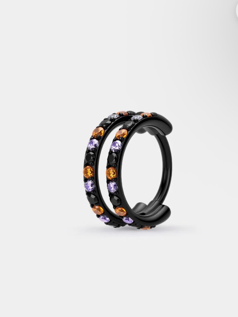 Oufer - Black Double Row Nose Hoop with Purple and Orange Gemstones